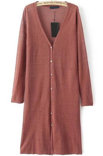 Romwe V Neck Long Brown Cardigan