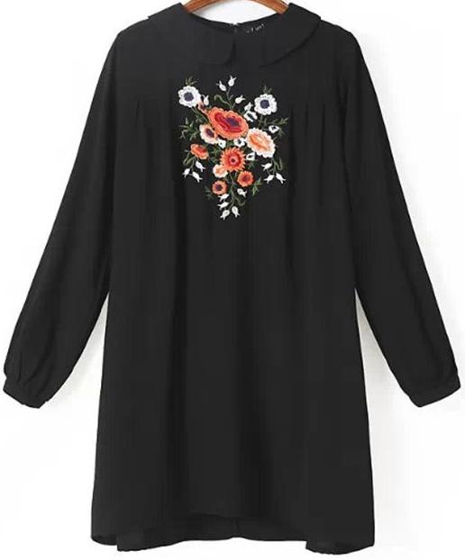 Romwe Embroidered Lapel Loose Dress