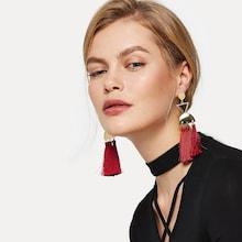 Romwe Triangle Detail Tassel Drop Earrings