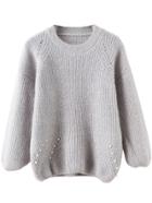 Romwe Round Neck Bead Grey Sweater