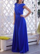 Romwe Royal Blue Cap Sleeve Crinkle Maxi Dress