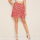 Romwe Ditsy Floral Button Front Swing Skirt