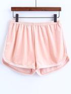 Romwe Pink Elastic Waist Velvet Shorts