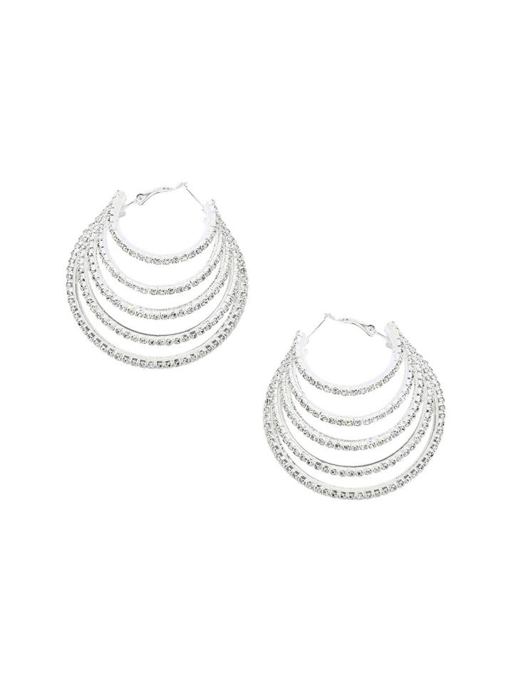 Romwe Silver Diamond Setting Alloy Earrings