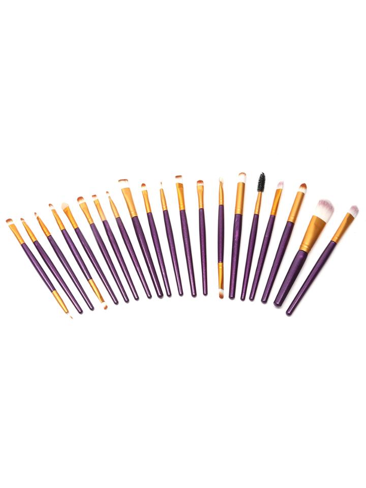 Romwe 20pcs Purple Cosmetic Makeup Brush Set With Bag