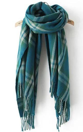 Romwe With Tassel Plaid Blue Scarf