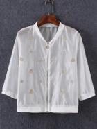 Romwe Shell Embroidered Zipper Bomber Jacket