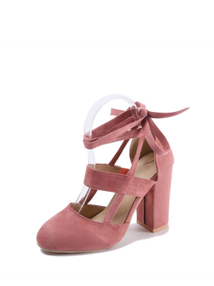 Romwe Lace Up Ankle Strap Chunky Heels
