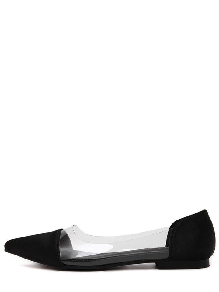 Romwe Black Pointed Toe Transparent Flats