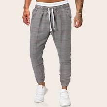 Romwe Guys Houndstooth Drawstring Pants