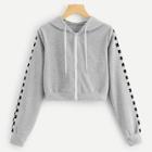 Romwe Plaid Detail Zip Up Hoodie