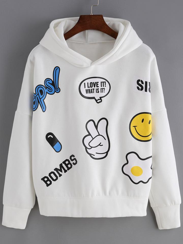 Romwe Hooded Letter Print Loose Sweatshirt