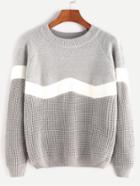 Romwe Pale Grey Contrast Raglan Sleeve Sweater