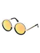 Romwe Black Metallic Frame Orange Lenses Round Sunglasses