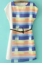 Romwe Multicolor Geometric Print Asymmetrical Belt Dress