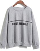 Romwe Cniot Aimable Print Loose Grey Sweatshirt