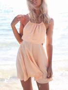 Romwe Pink Halter Neck Lace-up Skater Dress