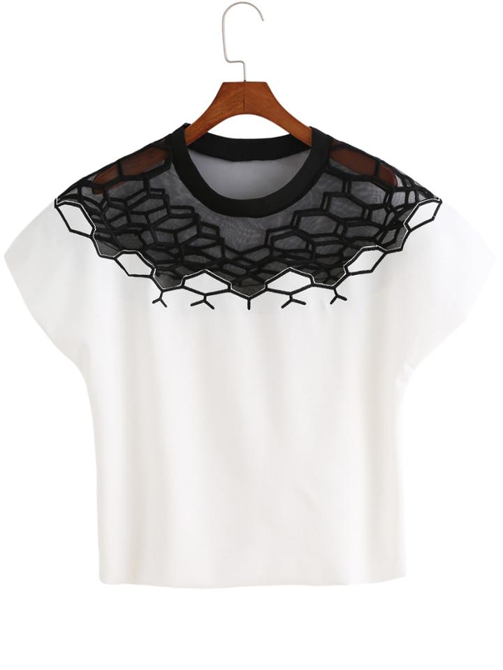 Romwe Mesh Paneled Loose White Top