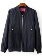 Romwe Navy Embroidery Back Flight Jacket