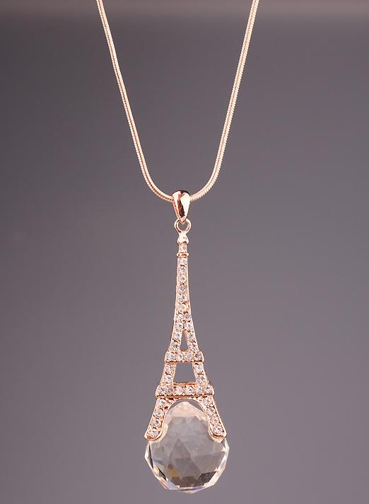 Romwe Gold Diamond Eiffel Tower Necklace