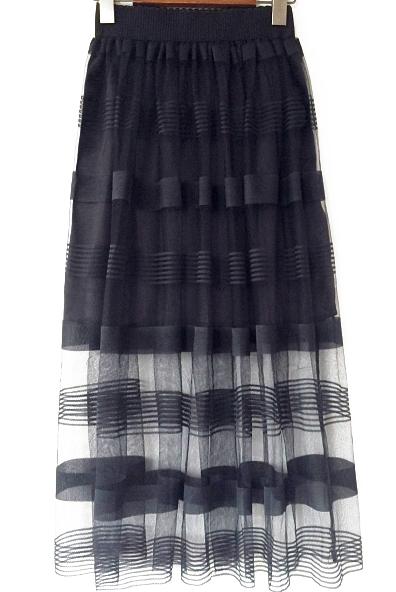 Romwe Elastic Waist Striped Mesh Skirt