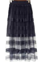 Romwe Elastic Waist Striped Mesh Skirt