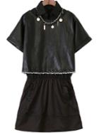 Romwe Lapel Pockets Dress With Frayed Slit Top