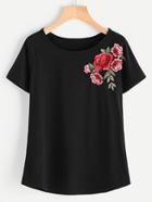Romwe Raglan Sleeve Embroidery T-shirt