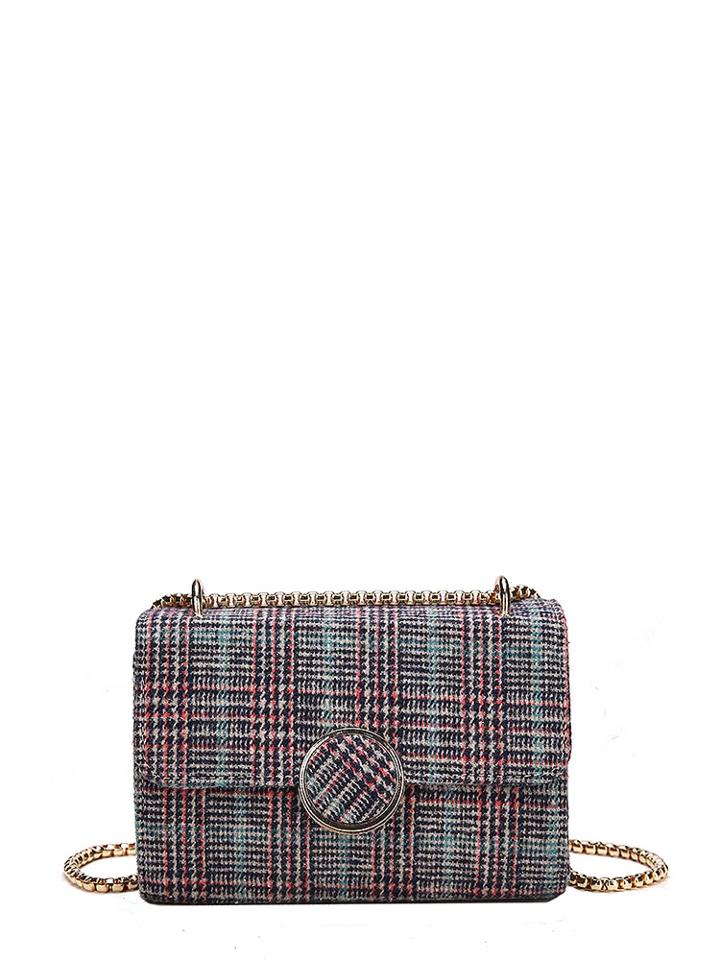 Romwe Wales Check Chain Flap Bag