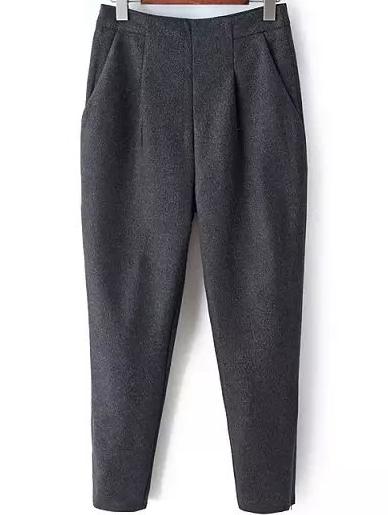 Romwe Women Zipper Grey Pant