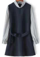 Romwe Stand Collar Belted Dress