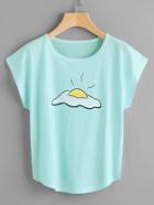 Romwe Cap Sleeve Fried Egg Print Tshirt