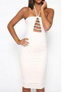 Romwe White Halter Hollow Out Pencil Dress