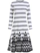 Romwe Long Sleeve Striped A-line Grey Dress