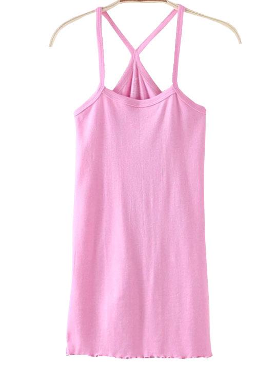 Romwe Spaghetti Strap Fungus Hem Pale Pink Cami Top