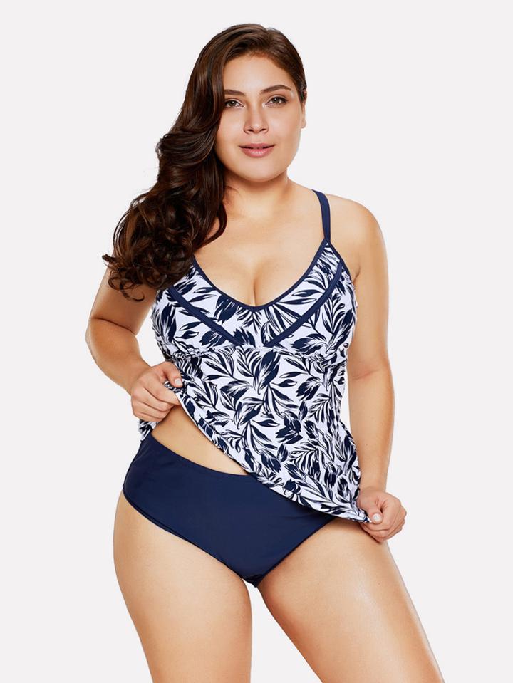 Romwe Leaf Print Two Piece Swimwear