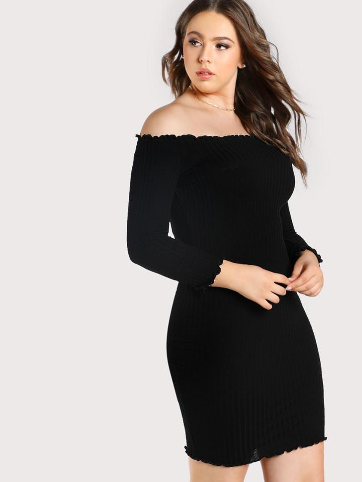 Romwe Rib Knit Off Shoulder Dress