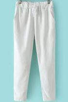 Romwe Elastic Waist Drawstring With Pocket White Pant