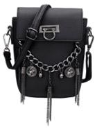 Romwe Black Fringe Chain Embellished Pu Bag