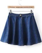 Romwe Navy High Waist Flare Denim Skirt