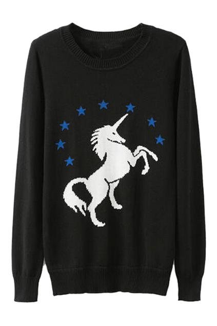 Romwe Running Unicorn Knitted Jumper