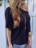 Romwe Black Split Side Loose T-shirt