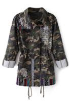 Romwe Romwe Skull & Aztec Embroidered Camouflage Print Coat