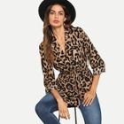 Romwe Shawl Collar Belted Leopard Blazer