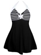 Romwe Halter Contrast Striped Tie Front Skirted Swimwear