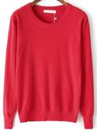Romwe Round Neck Long Sleeve Red Sweater