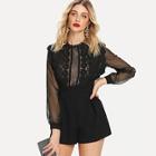Romwe Floral Lace Applique See Through Bodice Romper