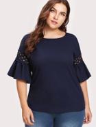 Romwe Hollow Out Crochet Panel Flounce Sleeve Blouse