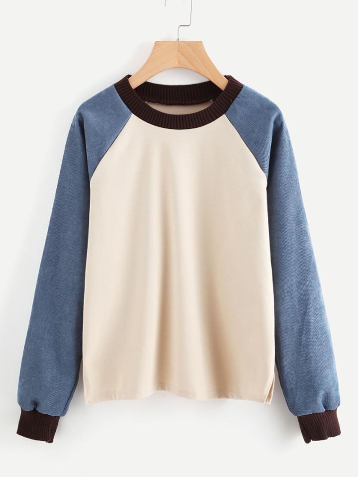 Romwe Contrast Raglan Sleeve Rib Trim Pullover