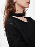 Romwe Choker Neck Ripped Jumper